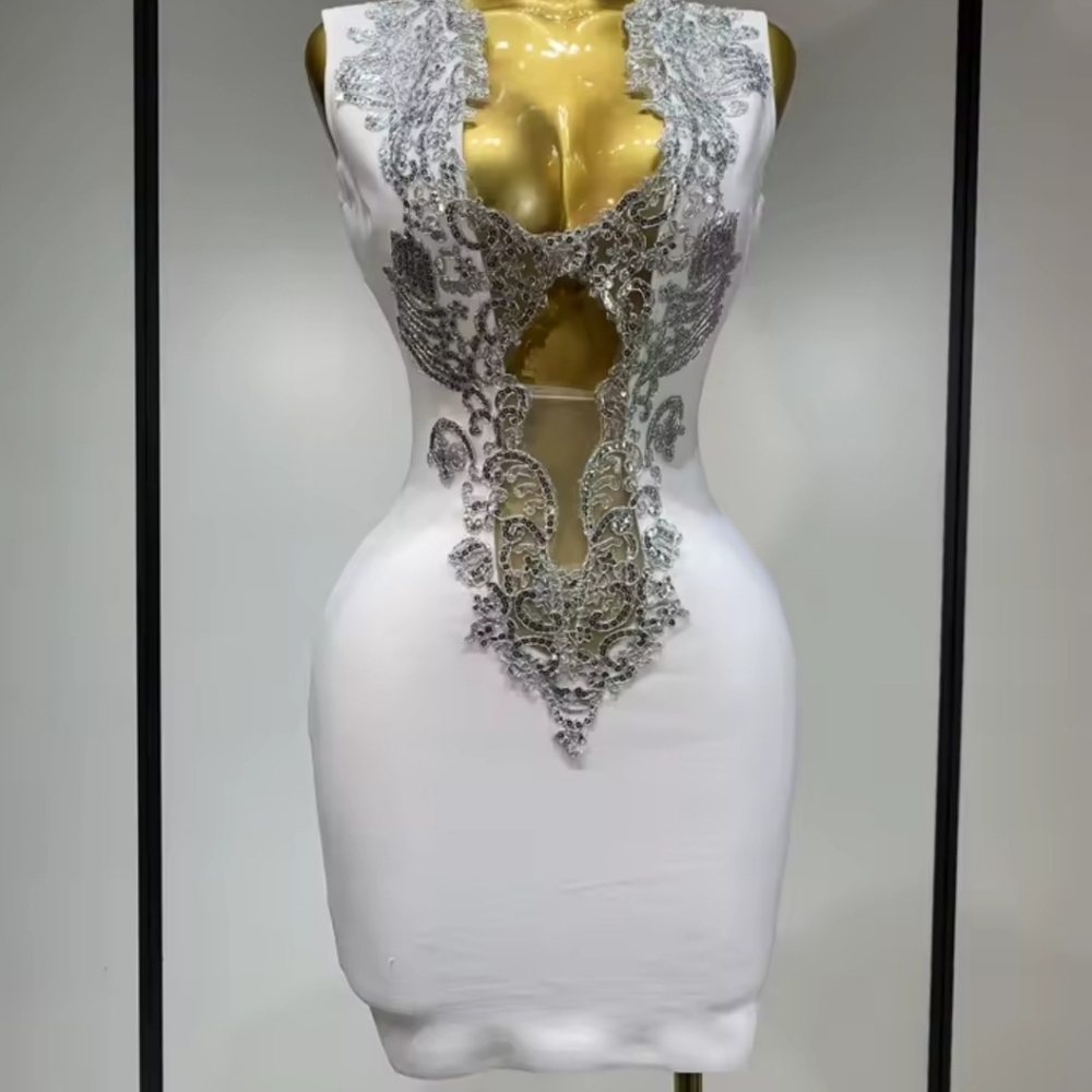 Elegant White and Silver Embellished Dress